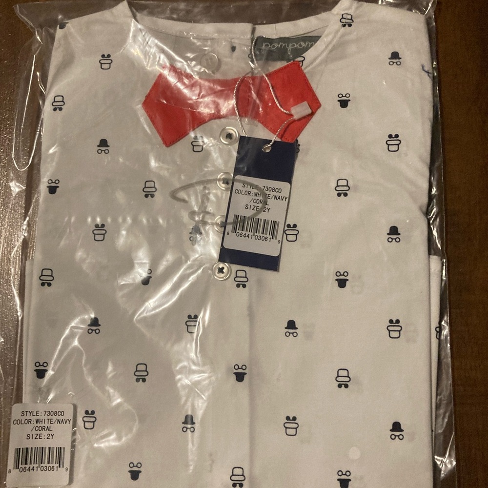 NWT Pompomme White Children's Designer Dress Shirt; Size 2Y